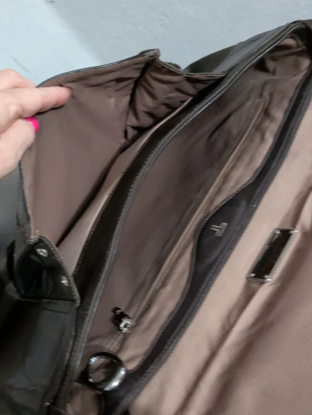 Tumi Dark Brown Leather Messenger Bag with Shoulder Strap